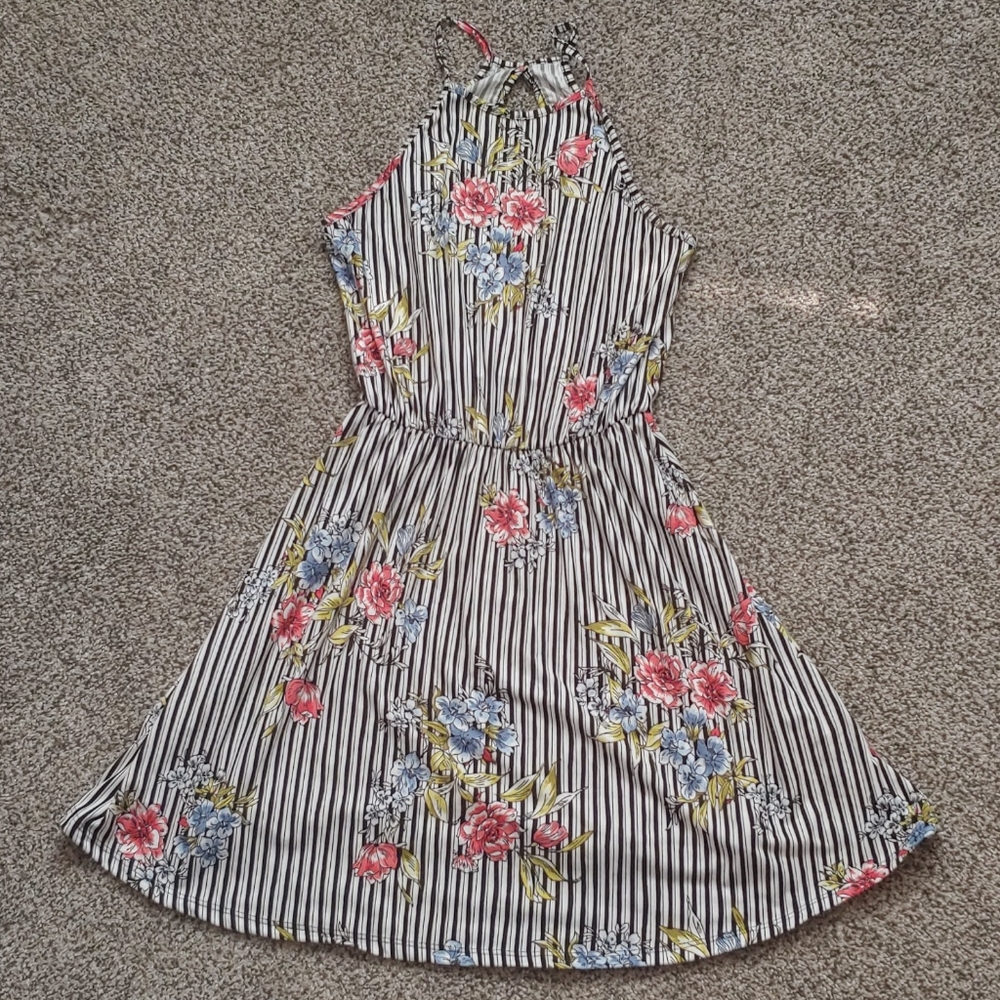 French Grey Floral Knit Dress